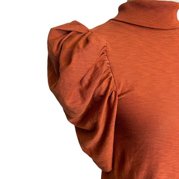Nation LTD. Turtle Neck Puffed Mid Sleeve Women's Top Rust Orange - Size Small - Picture 4 of 8